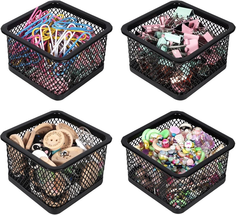 DANRONG Paper Clip Holder for Desk, Paperclip Holders, Mesh Paper Clip Holders Metal Paper Clip Dispenser Organizer for Desk Binder Clip Bobby Pin Holder Container for Home Office School, Black 4 Pack - Image 1